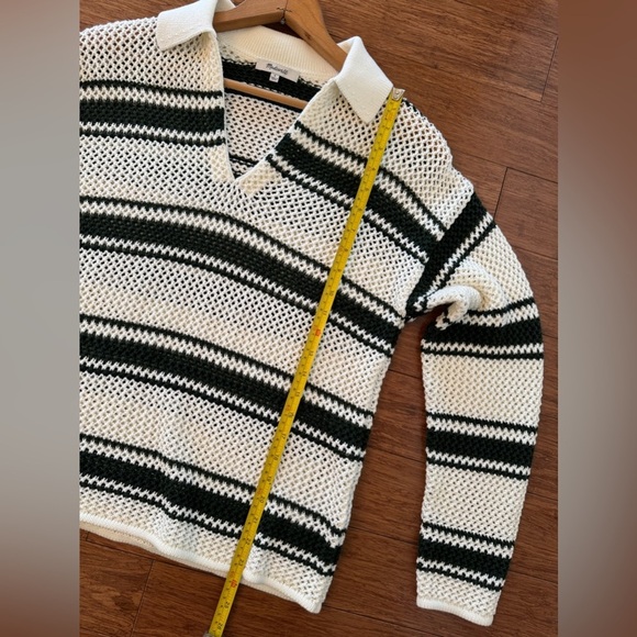 Madewell Open-Stitch Johnny Collar Sweater In Summit Green Stripe Size Small - Picture 9 of 10